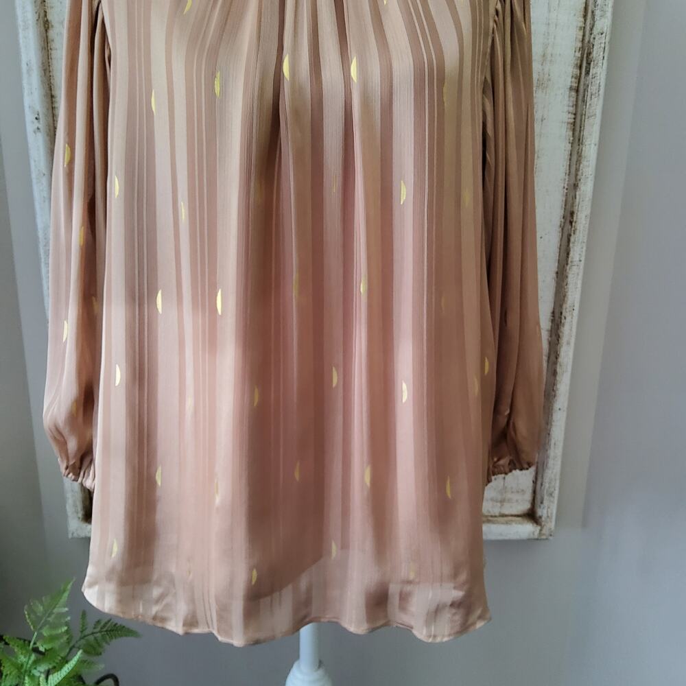 Zac & Rachel 3/4 Sleeve Mock High Neck Chiffon Blouse Gold Foil Shadow Stripe - Picture 4 of 10